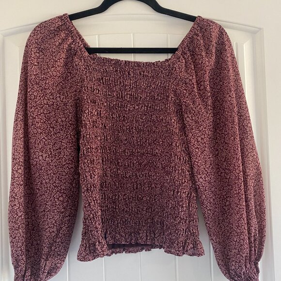 Madewell Lucie Bubble-Sleeve Smocked Top in Cottage Garden Vintage Mulberry XS - Picture 6 of 6